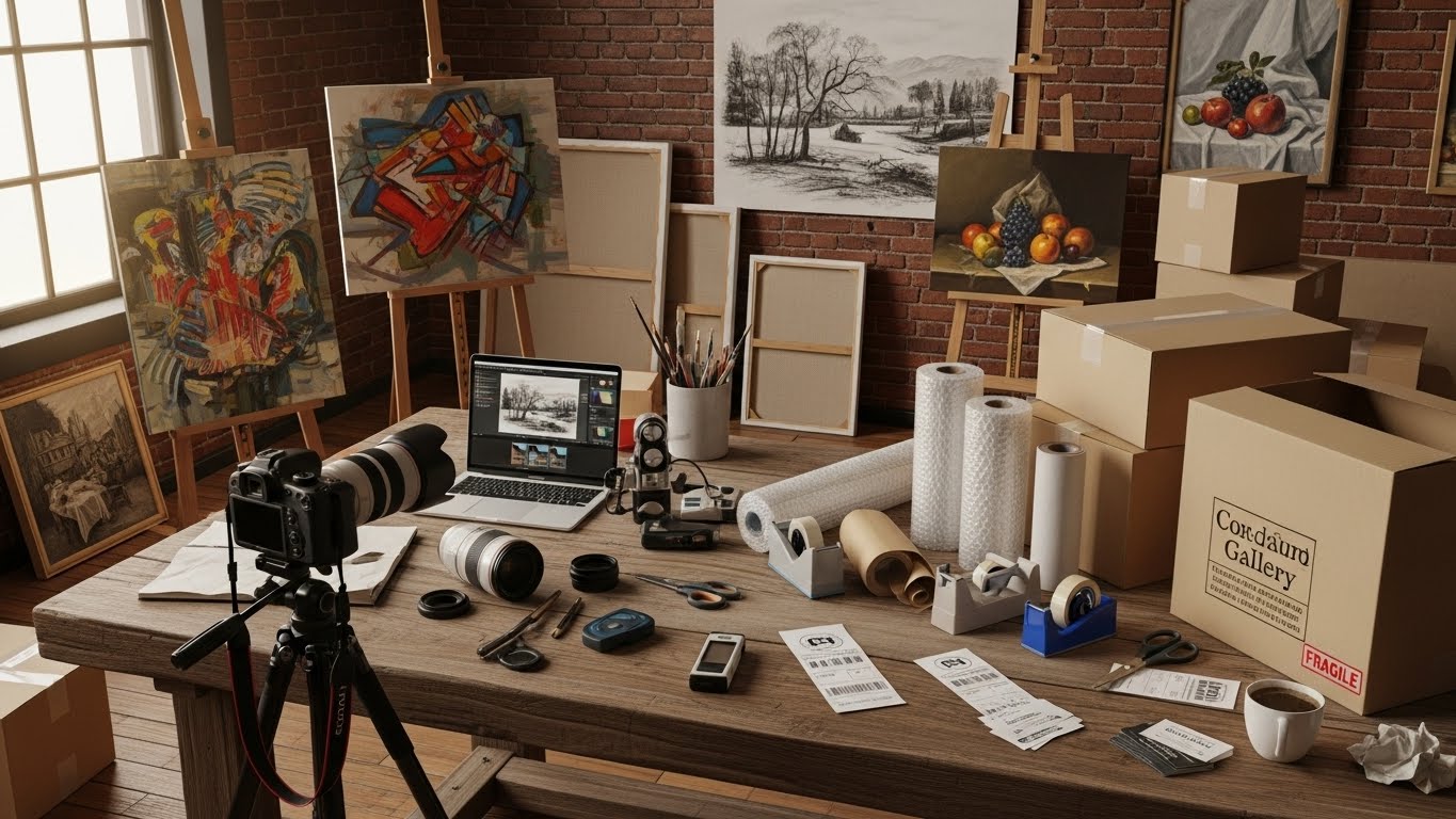 Professional packing and preparation of paintings for international delivery Preparing and packing paintings for international art shipping and export