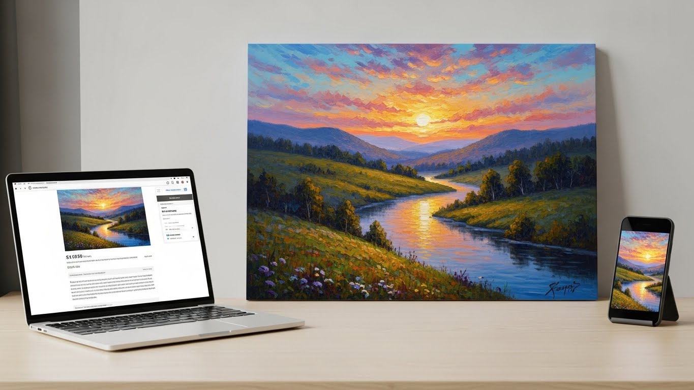 Selling art online and shipping paintings abroad Online art sale and preparation of a painting for international shipping