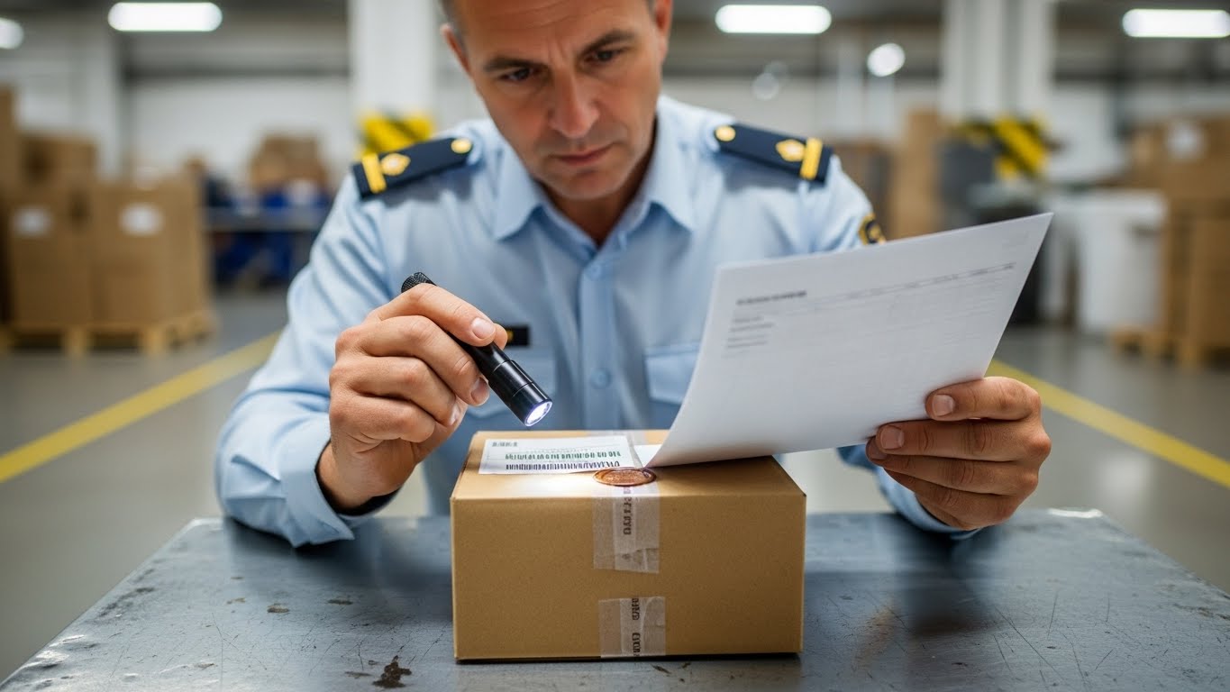 Таможенный инспектор проверяет документы на вывоз картины за границу